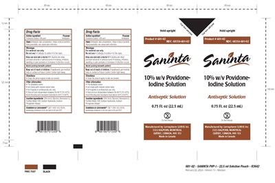 601-02 - Saninta PVP-I - 22.5 ml Solution Pouch_R3642_4up_V10.jpg image of NDC 68356-601-02 label - 601 02 Saninta PVP I 22.5 ml Solution Pouch R3642 4up V10